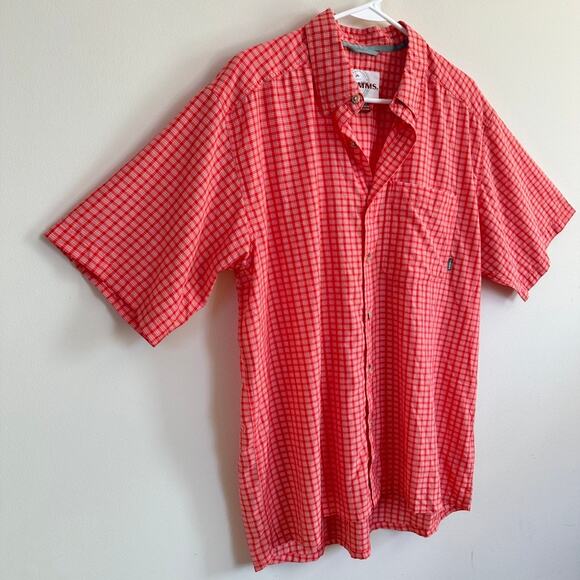 Simms Fishing Shirt Mens LARGE Gorpcore Hiking Camping Outdoor Red White Plaid - Picture 6 of 9